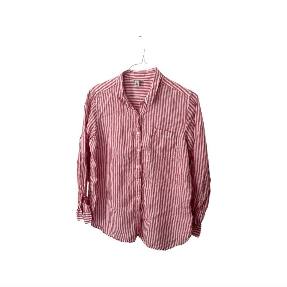 L.L. Bean Pink and White Striped Button-Down Shirt